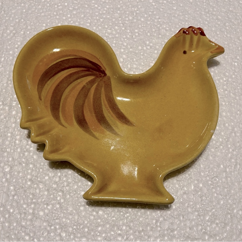 Vintage Los Angeles Potteries Hand Painted Ceramic Hen Spoon Rest/Trinket Holder